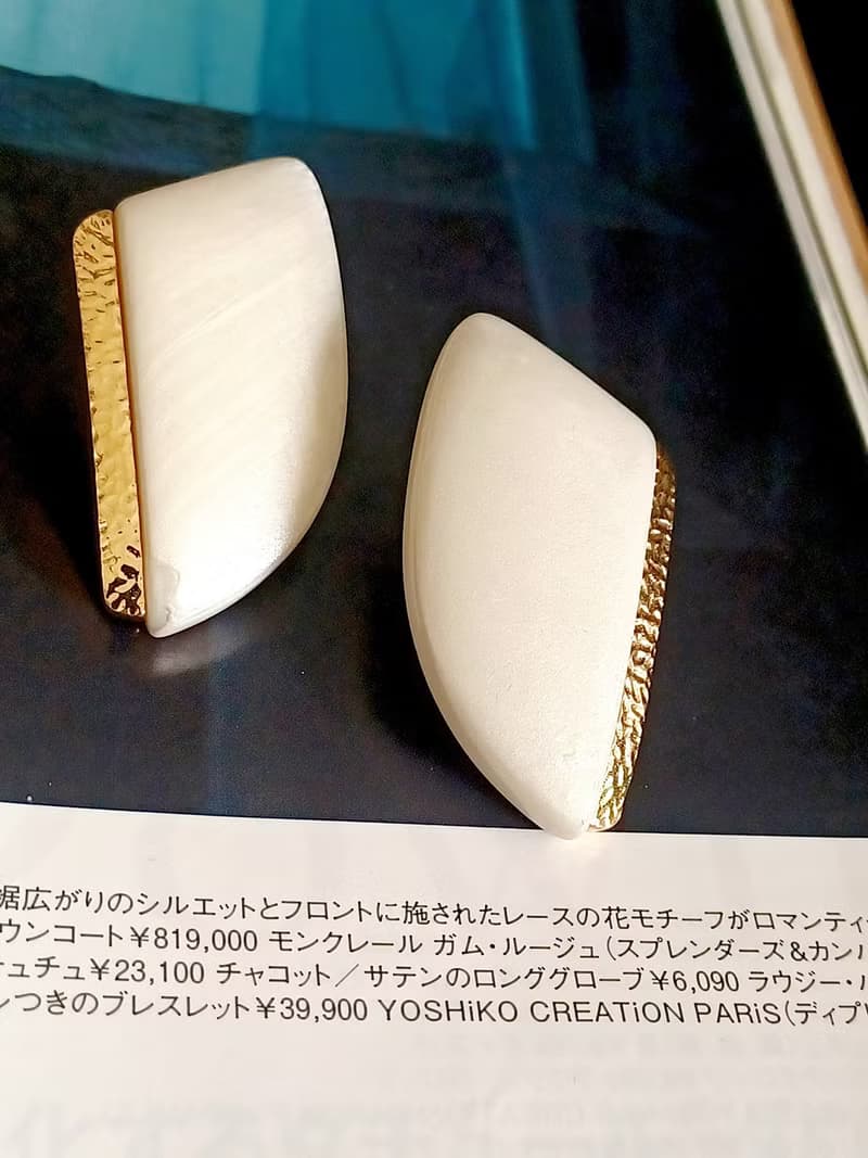 vintage jewelry Trifari 珍珠光澤賽珞珞 夾式耳環
