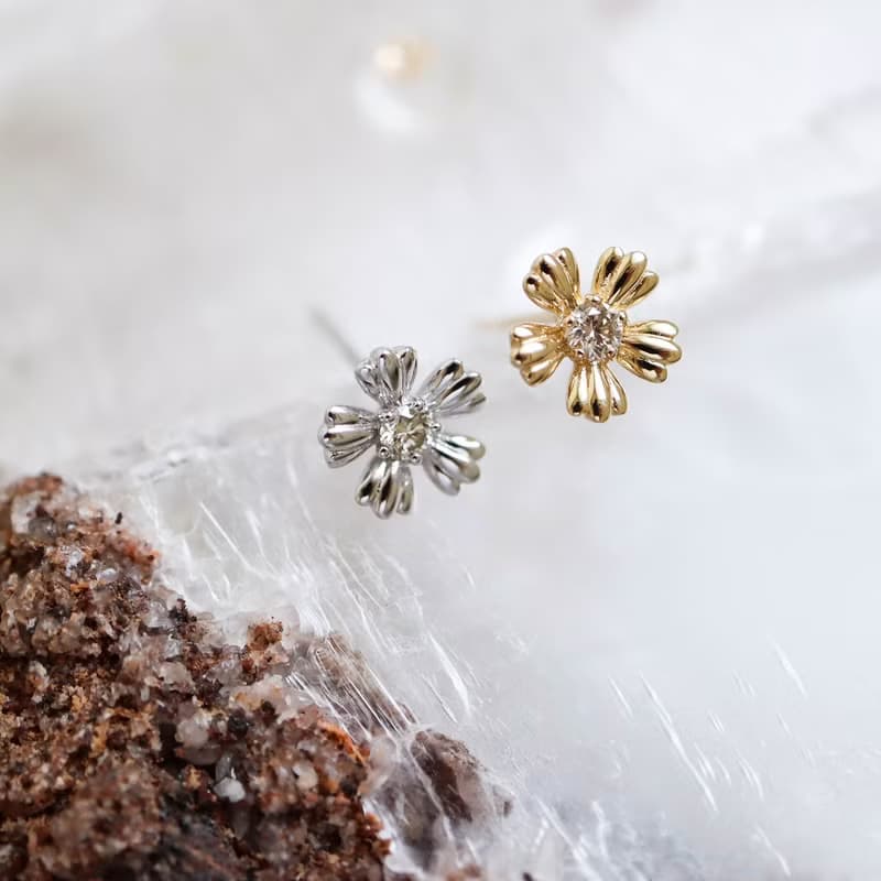 耳針 18K 花朵造型 天然鑽石耳環 黃K金 玫瑰金