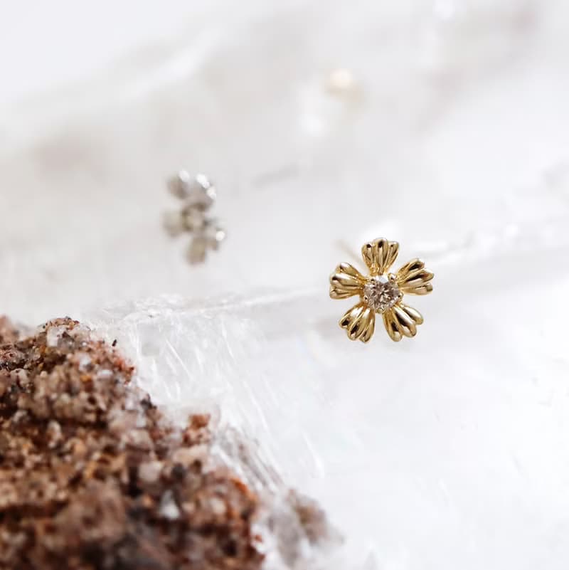 耳針 18K 花朵造型 天然鑽石耳環 黃K金 玫瑰金
