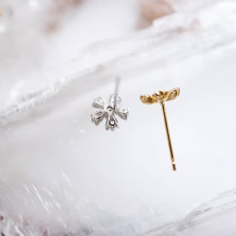 耳針 18K 花朵造型 天然鑽石耳環 黃K金 玫瑰金