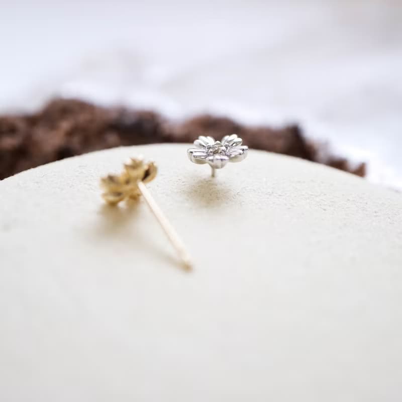 耳針 18K 花朵造型 天然鑽石耳環 黃K金 玫瑰金