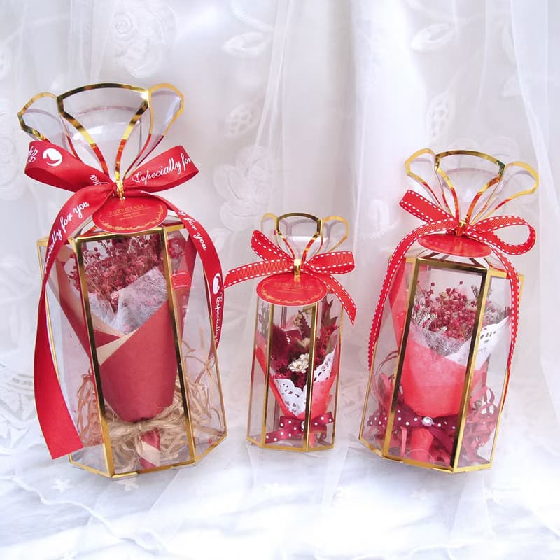 迷你乾燥花束禮盒(大)-喜氣紅 生日禮物