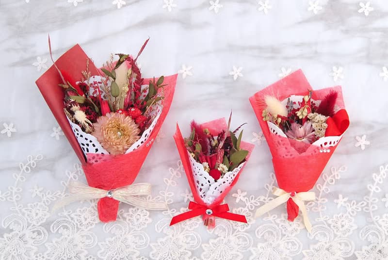 迷你乾燥花束禮盒(大)-喜氣紅 生日禮物