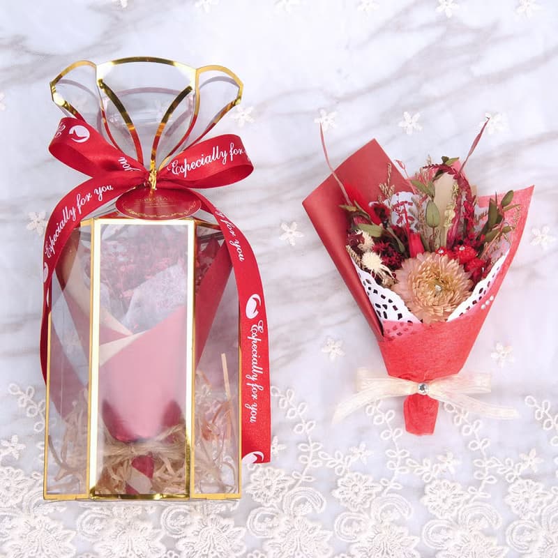 迷你乾燥花束禮盒(大)-喜氣紅 生日禮物