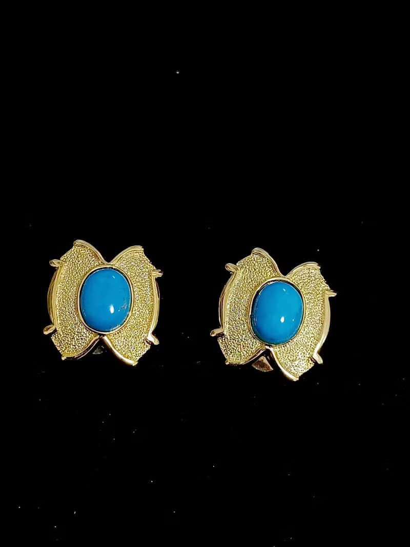 vintage jewelry  典雅仿青石金色砂紋 夾式耳環