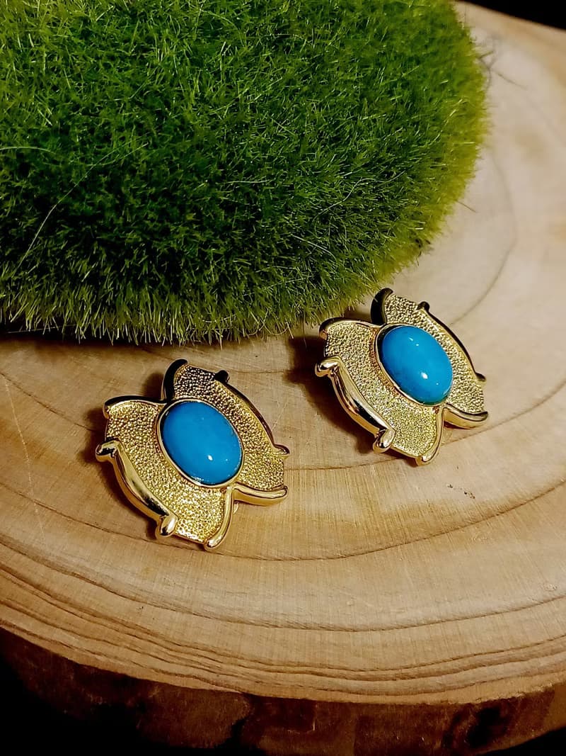 vintage jewelry  典雅仿青石金色砂紋 夾式耳環