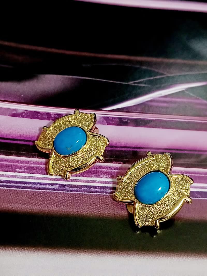 vintage jewelry  典雅仿青石金色砂紋 夾式耳環