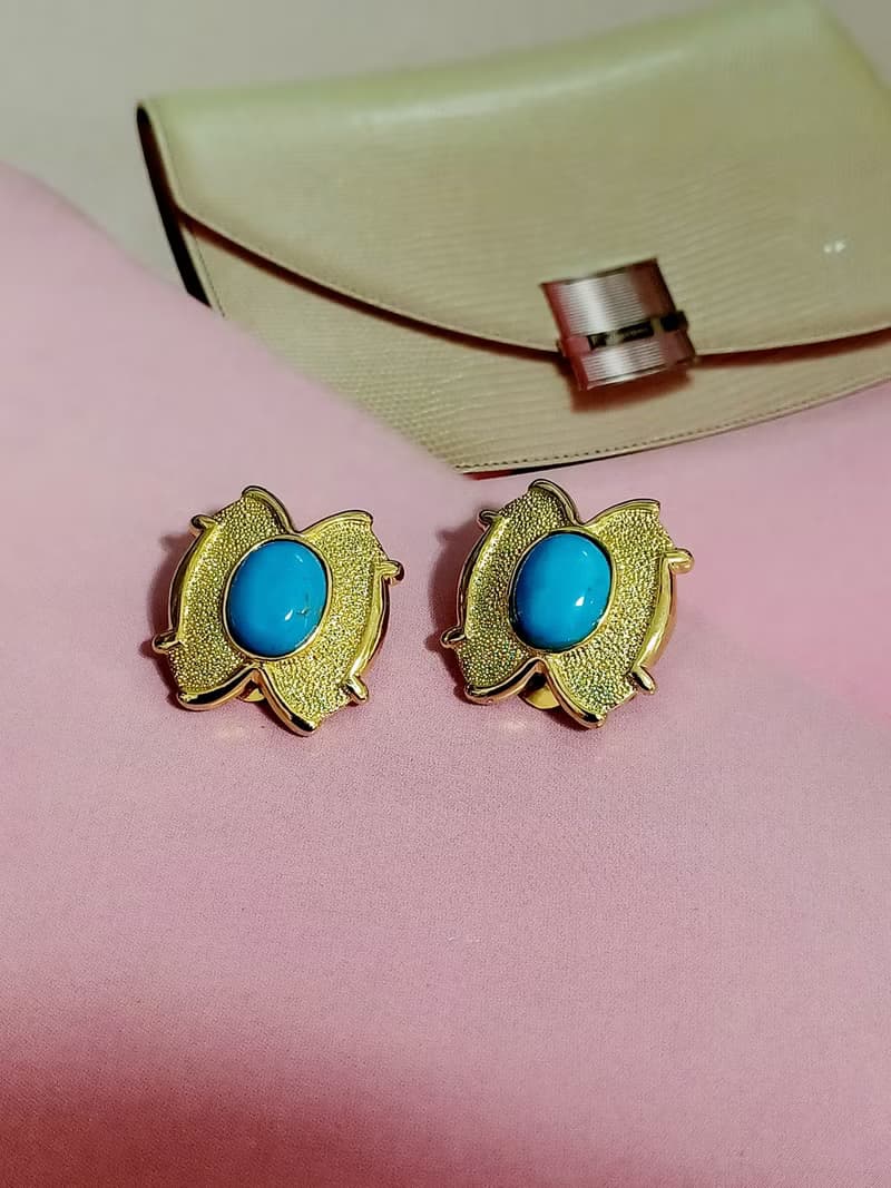 vintage jewelry  典雅仿青石金色砂紋 夾式耳環