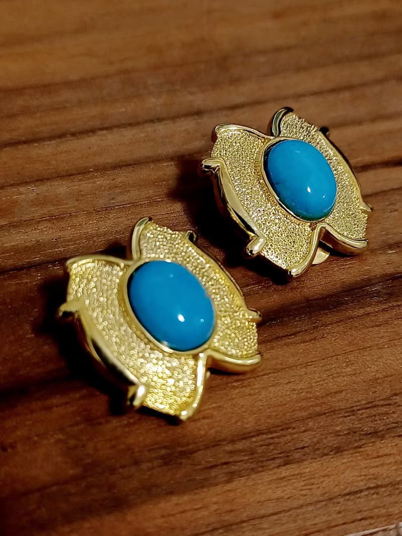 vintage jewelry  典雅仿青石金色砂紋 夾式耳環
