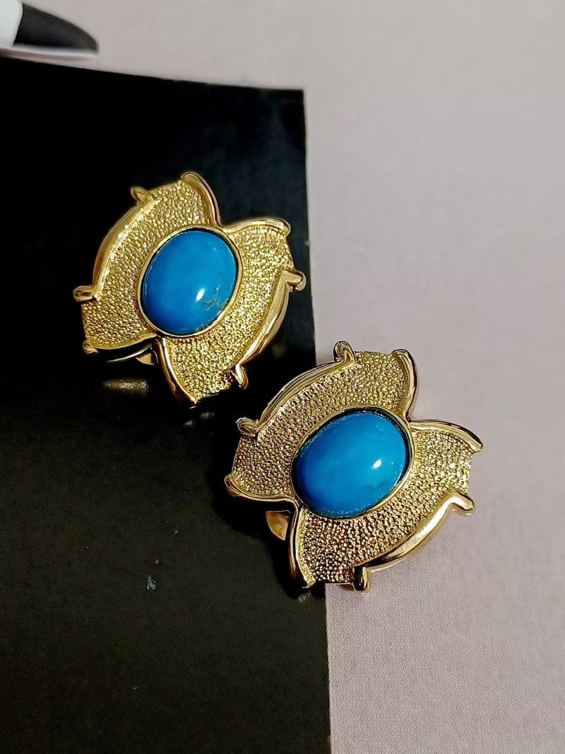 vintage jewelry  典雅仿青石金色砂紋 夾式耳環