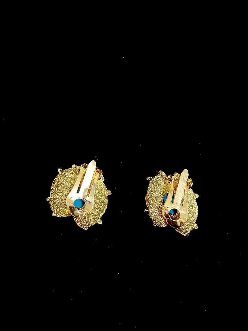 vintage jewelry  典雅仿青石金色砂紋 夾式耳環