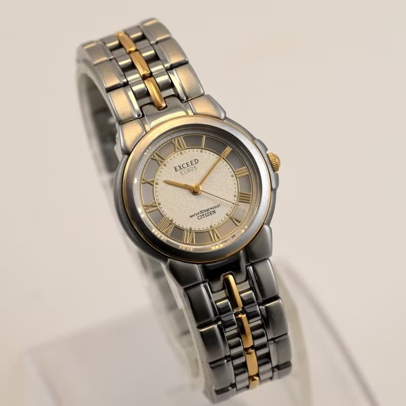 CITIZEN EXCEED EURO レディース腕時計 高精度クォーツ シルバー文字盤 3330-C80487 コンビカラーベルト 手錶