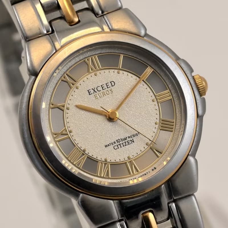 CITIZEN EXCEED EURO レディース腕時計 高精度クォーツ シルバー文字盤 3330-C80487 コンビカラーベルト 手錶