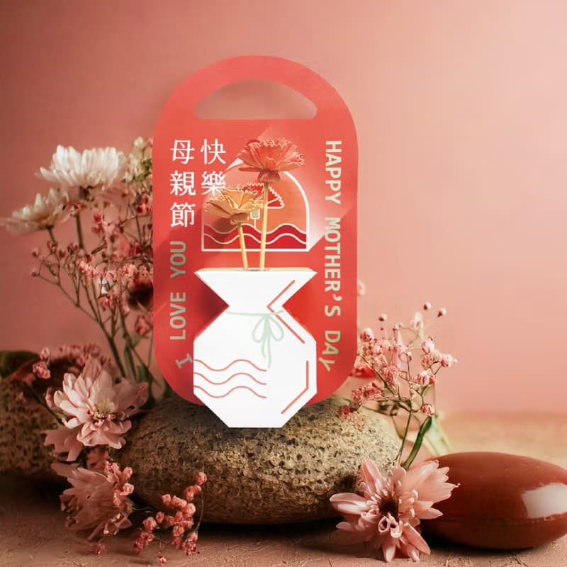 │ 母親節送禮 │手工紙藝香氛康乃馨摺紙花瓶 吊卡 禮物 質感卡