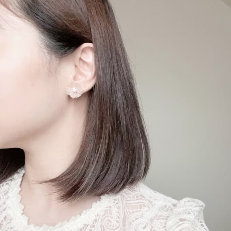 【花手水】 樹脂水晶花耳環