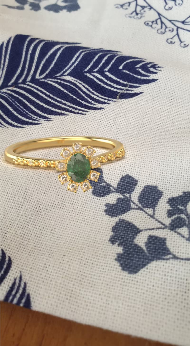 Geen sapphire gemstones ring and Ruby, Minimalist designed ring, 9K Gold Ring ,