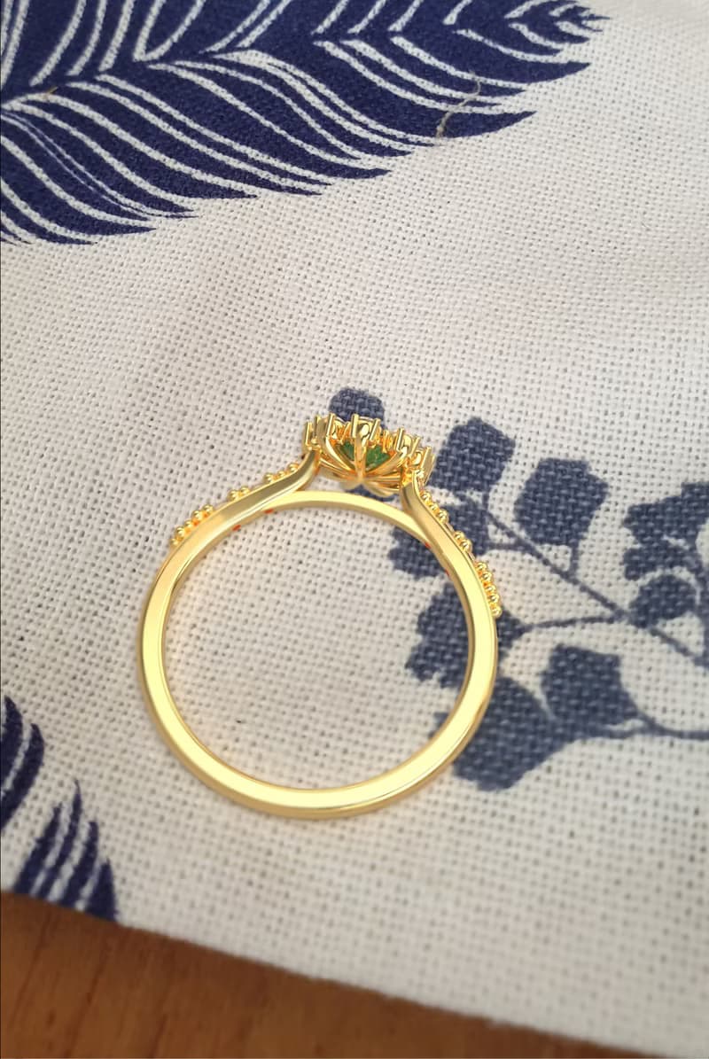 Geen sapphire gemstones ring and Ruby, Minimalist designed ring, 9K Gold Ring ,