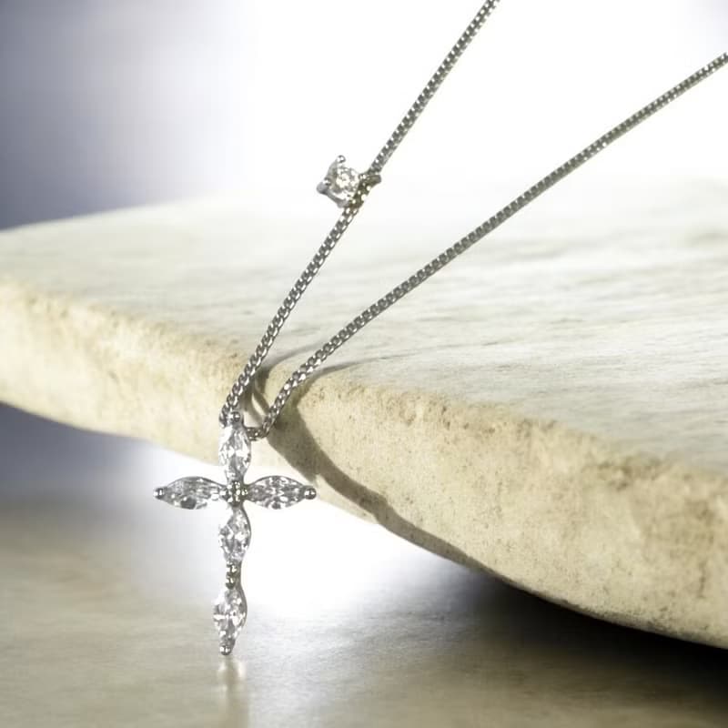 Giftest 純銀鍍18K金/真諦之翼-銀 可洗澡基督教十字架項鍊N104