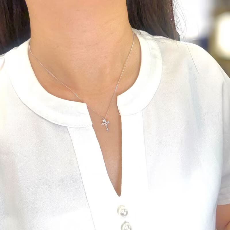 Giftest 純銀鍍18K金/真諦之翼-銀 可洗澡基督教十字架項鍊N104