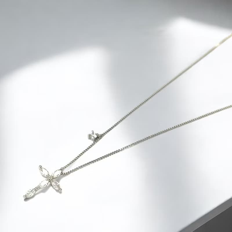 Giftest 純銀鍍18K金/真諦之翼-銀 可洗澡基督教十字架項鍊N104