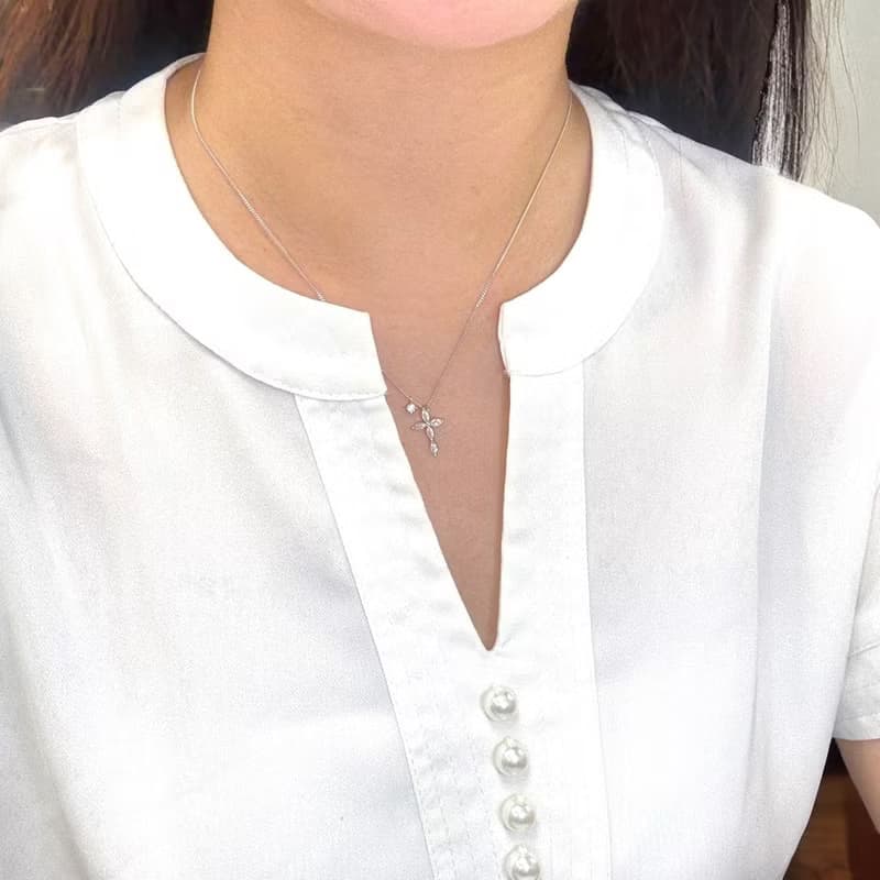 Giftest 純銀鍍18K金/真諦之翼-銀 可洗澡基督教十字架項鍊N104