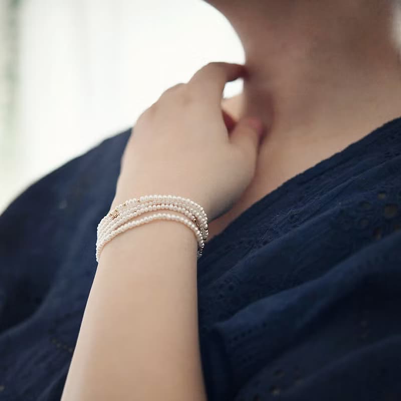 幸せを運んでくれる 3WAY シードパールロングネックレス 2連ネックレス ブレスレット 重ね付けにも 6月誕生石