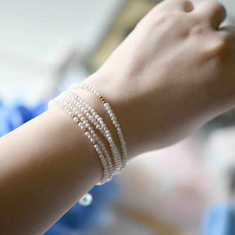 幸せを運んでくれる 3WAY シードパールロングネックレス 2連ネックレス ブレスレット 重ね付けにも 6月誕生石