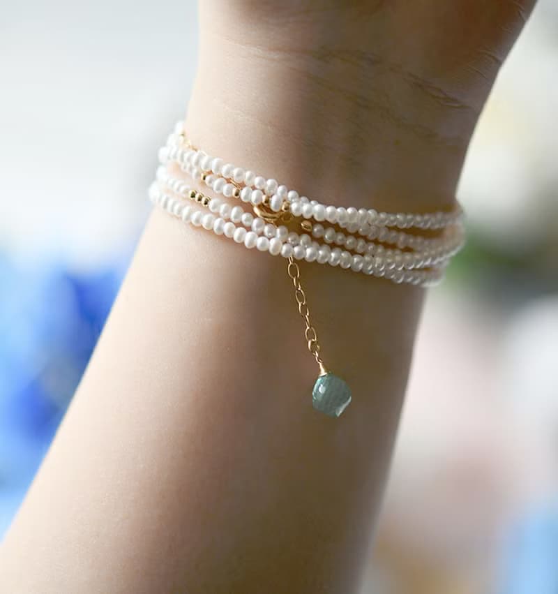 幸せを運んでくれる 3WAY シードパールロングネックレス 2連ネックレス ブレスレット 重ね付けにも 6月誕生石