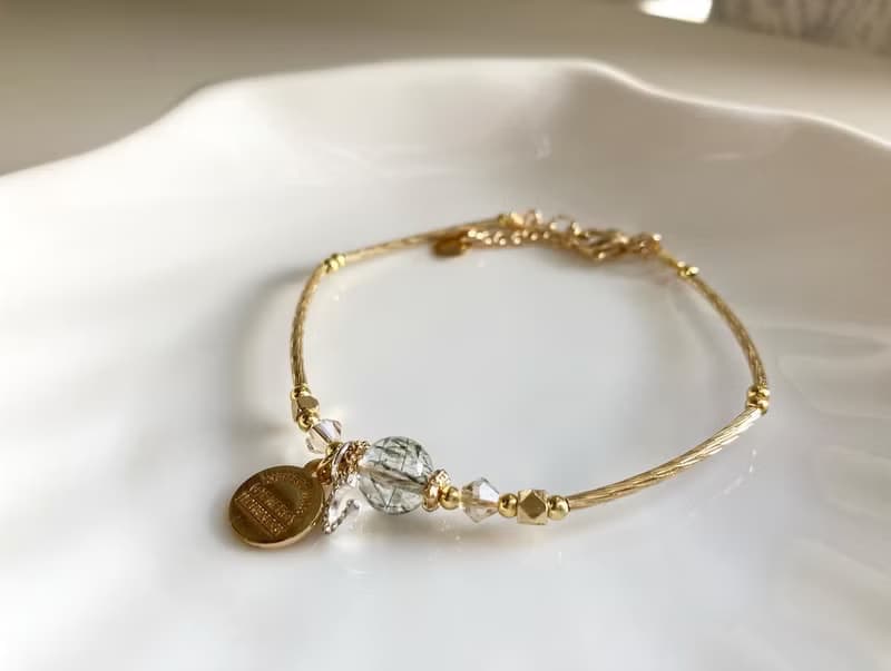 高性價比/個人特色/氣質生日姐妹禮物天然黑金超七手鐲配字母吊飾