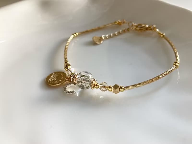 高性價比/個人特色/氣質生日姐妹禮物天然黑金超七手鐲配字母吊飾