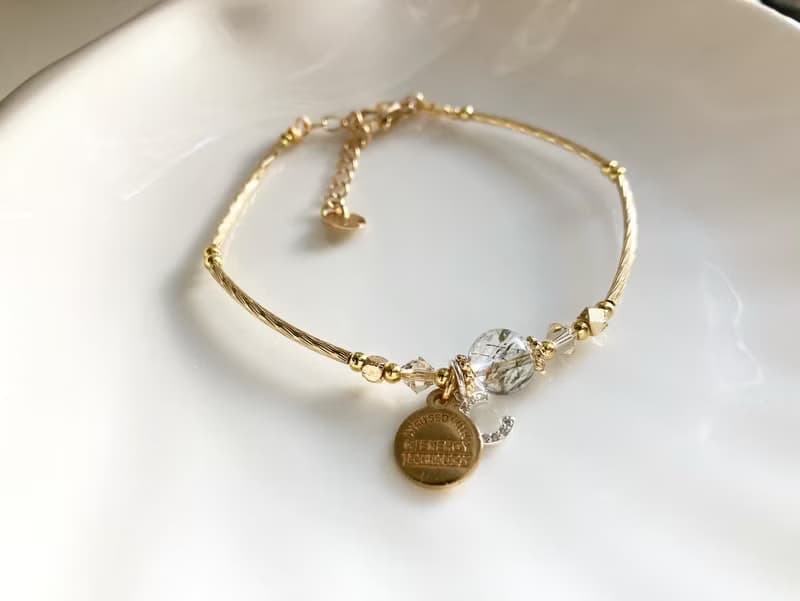 高性價比/個人特色/氣質生日姐妹禮物天然黑金超七手鐲配字母吊飾