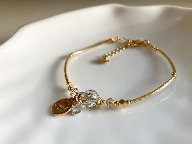 高性價比/個人特色/氣質生日姐妹禮物天然黑金超七手鐲配字母吊飾