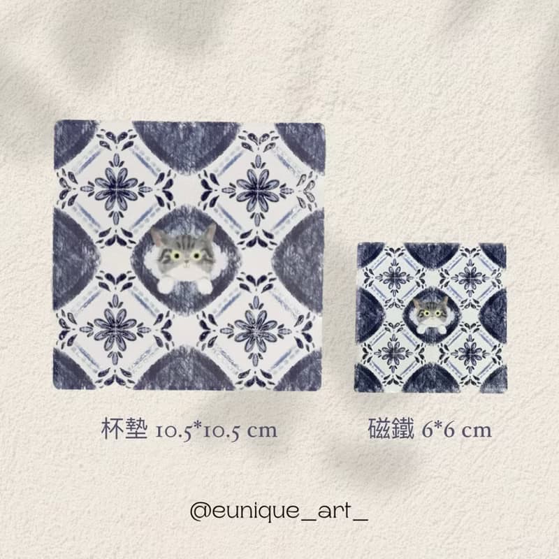 貓咪 花磚磁鐵 | 復古花磚磁鐵 冰箱貼 立體陶瓷花紋