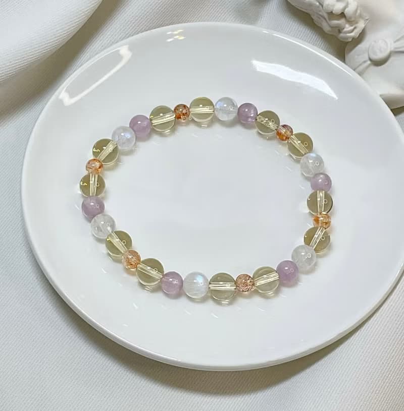 【嚴選】 黃水晶 藍光月光石 金太陽石 紫鋰輝石招財水晶手鍊