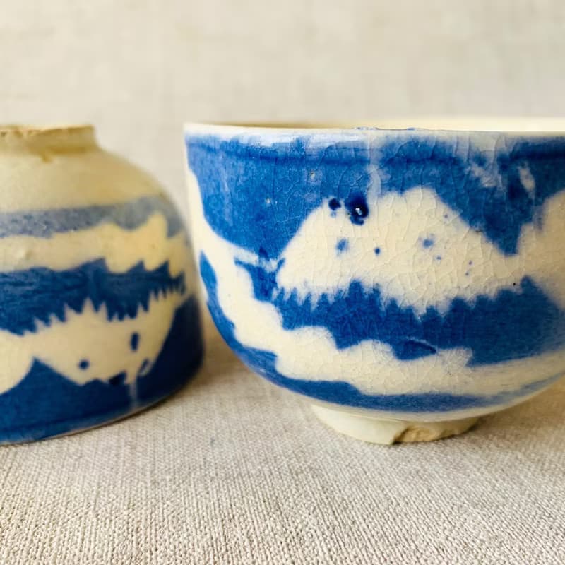 日本 富士山青花瓷杯組 │日治時期 冰裂紋 開片 瓷器 收藏 老物