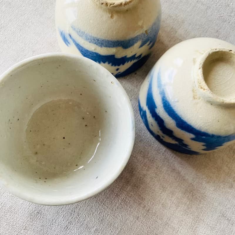 日本 富士山青花瓷杯組 │日治時期 冰裂紋 開片 瓷器 收藏 老物