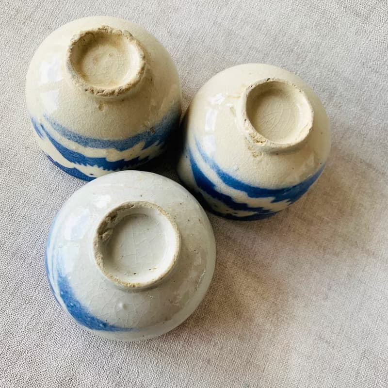 日本 富士山青花瓷杯組 │日治時期 冰裂紋 開片 瓷器 收藏 老物