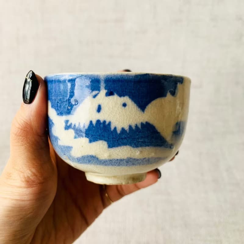 日本 富士山青花瓷杯組 │日治時期 冰裂紋 開片 瓷器 收藏 老物