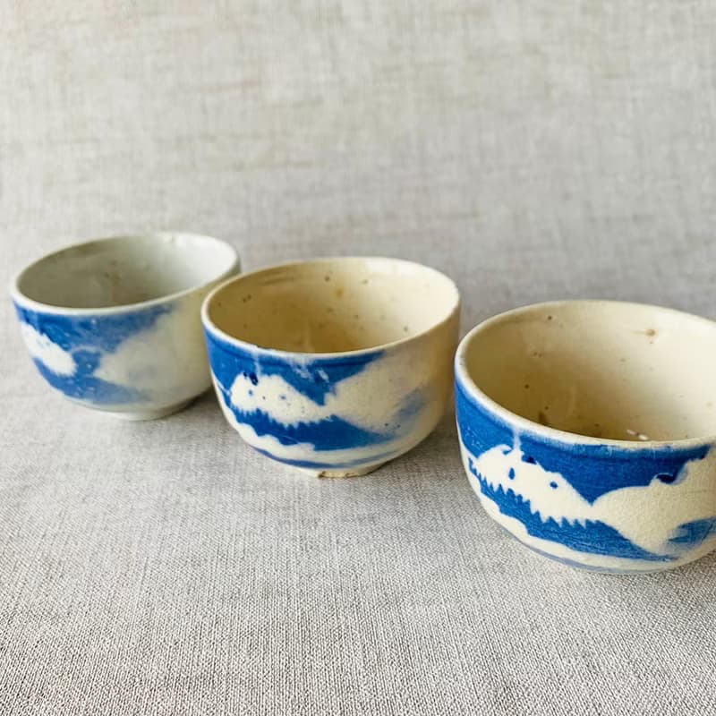 日本 富士山青花瓷杯組 │日治時期 冰裂紋 開片 瓷器 收藏 老物