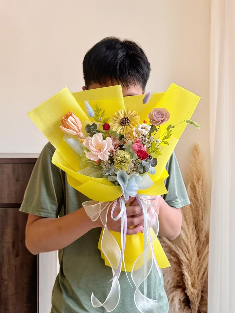 快樂多巴胺 黃色系乾燥花束 畢業花束