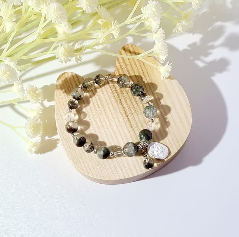 清新氣質 - 天然聚寶盆綠幽靈/白水晶手鍊