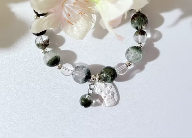 清新氣質 - 天然聚寶盆綠幽靈/白水晶手鍊