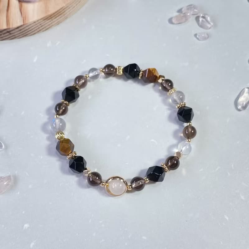 黑曜石 茶晶 黃虎眼 白水晶 || 自信 勇氣 辟邪 淨化 水晶手鍊