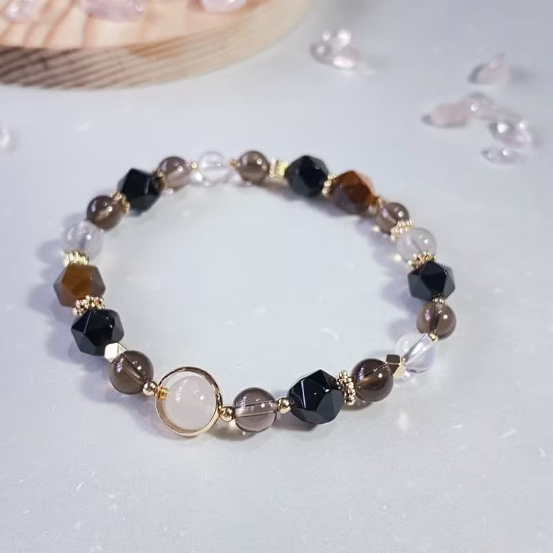 黑曜石 茶晶 黃虎眼 白水晶 || 自信 勇氣 辟邪 淨化 水晶手鍊