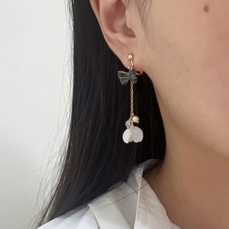 花與蝴蝶結(五色)/手工耳環/無痛耳夾/樹脂耳環/禮物