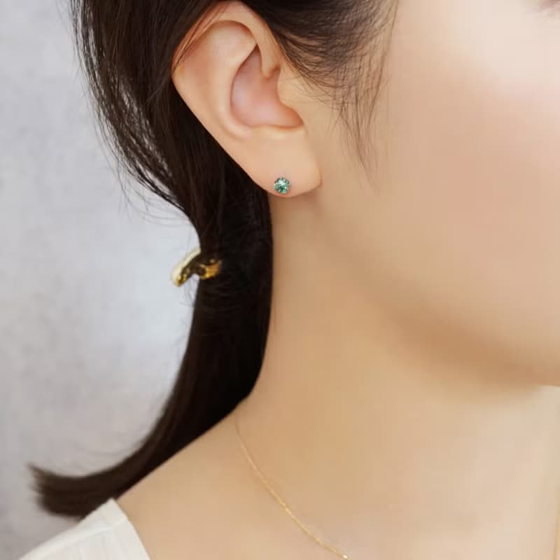 【Second Earrings】 鉑金百合切割綠晶耳環