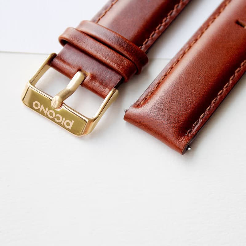 【PICONO】Apple Watch適用-棕色真皮快拆錶帶/金色錶扣