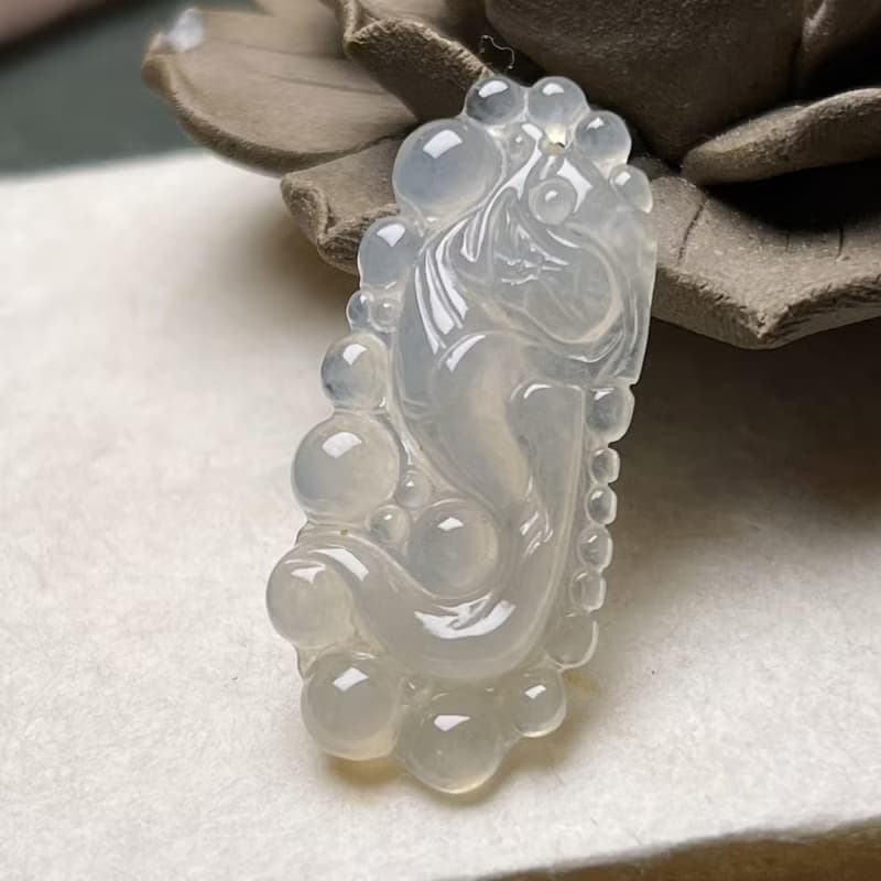 冰種翡翠懷古龍牌項鍊 | 天然緬甸玉翡翠A貨 | 送禮