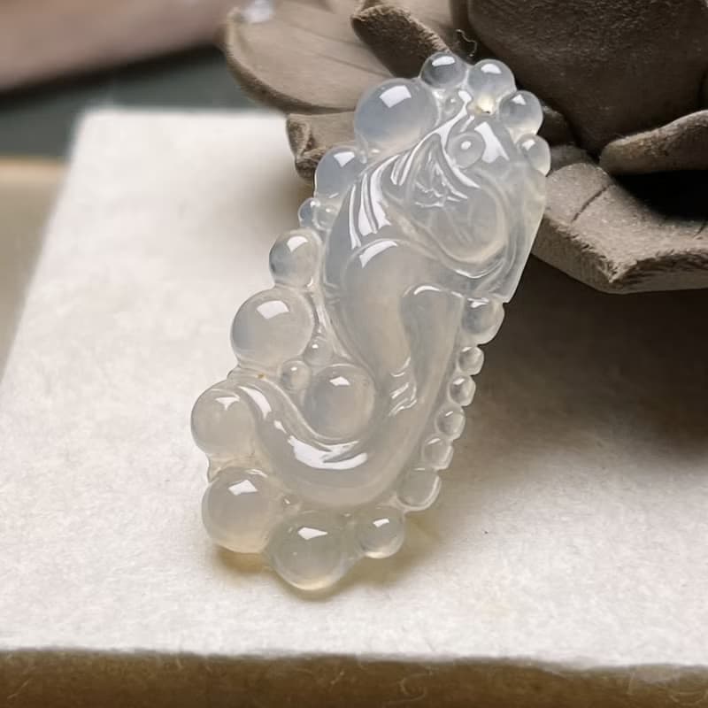 冰種翡翠懷古龍牌項鍊 | 天然緬甸玉翡翠A貨 | 送禮