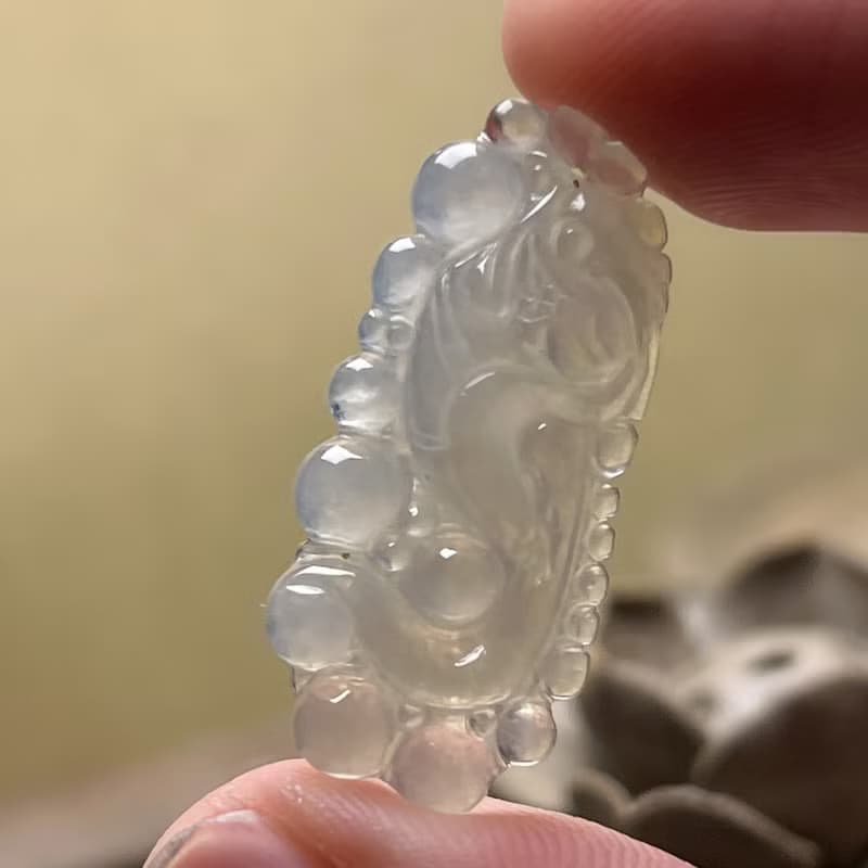 冰種翡翠懷古龍牌項鍊 | 天然緬甸玉翡翠A貨 | 送禮
